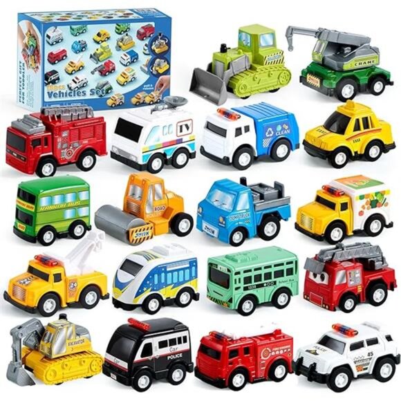 18 Pcs Pull Back City Cars and Trucks Toy Vehicles Set Friction Powered Cars Toy - Picture 7 of 7